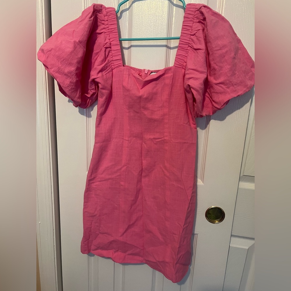 SNDYS Pink Puff Sleeve Mini Dress